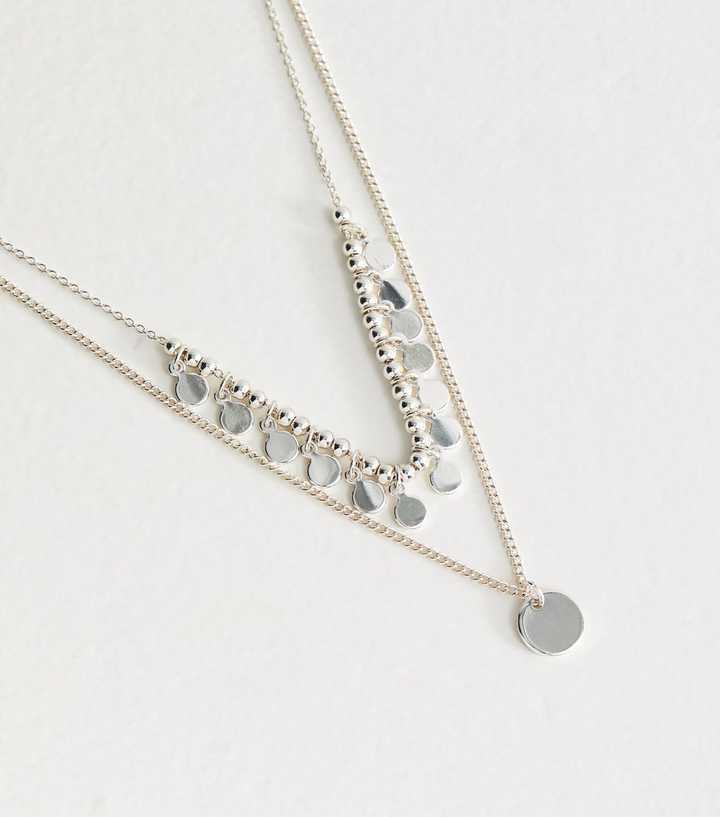 Silver Tone 2 Layer Coin Tassle Pendant Necklace