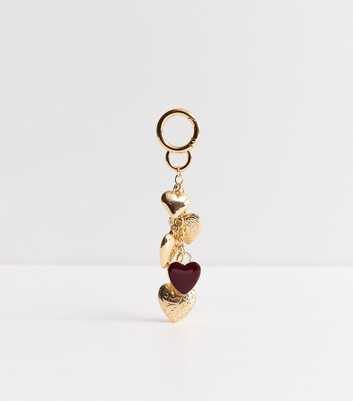 Gold Tone Dark Burgundy Heart Bag Charm