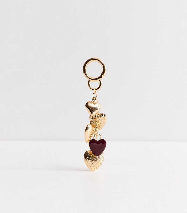 Gold Tone Dark Burgundy Heart Bag Charm