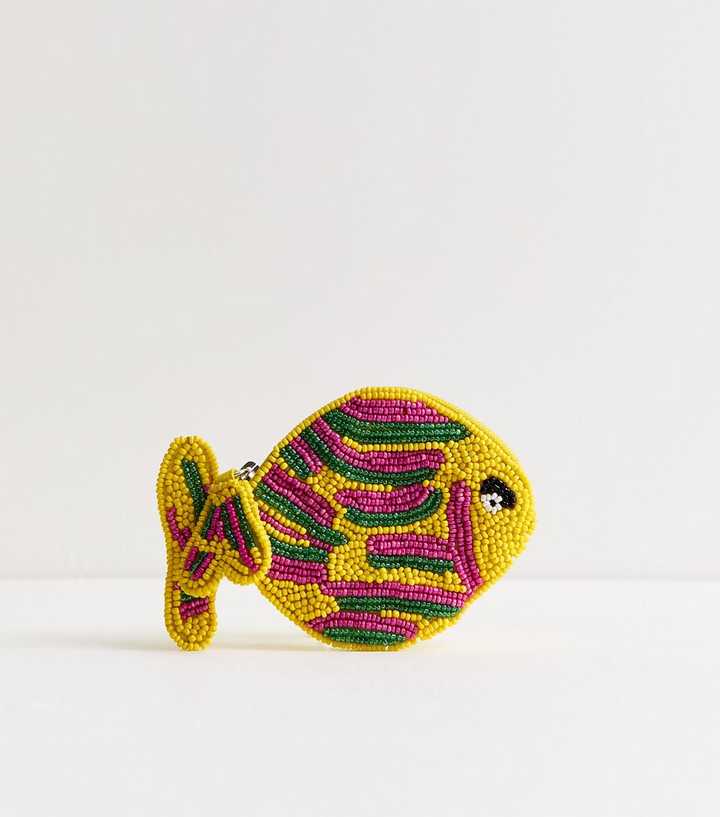 Yellow Beaded Fish Purse