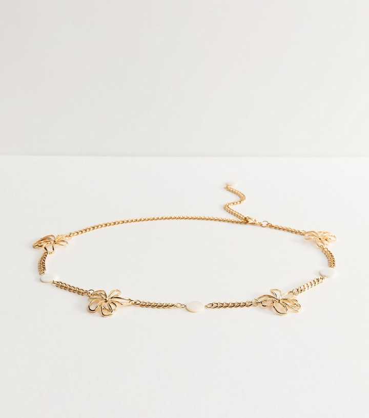 Gold Tone Flower Chain Belt
