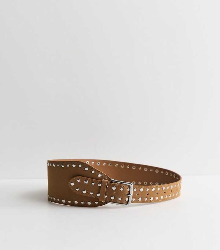 Tan Wide Festival Studded Belt