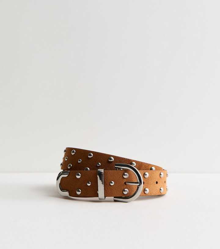 Tan Faux Suede Studded Belt