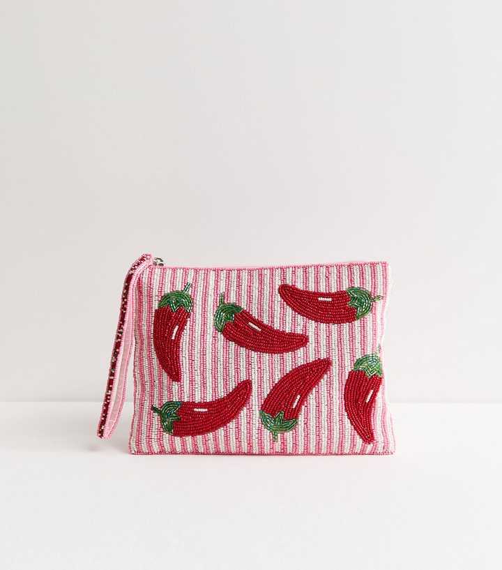 Pink Beaded Chilli Zip Pouch
