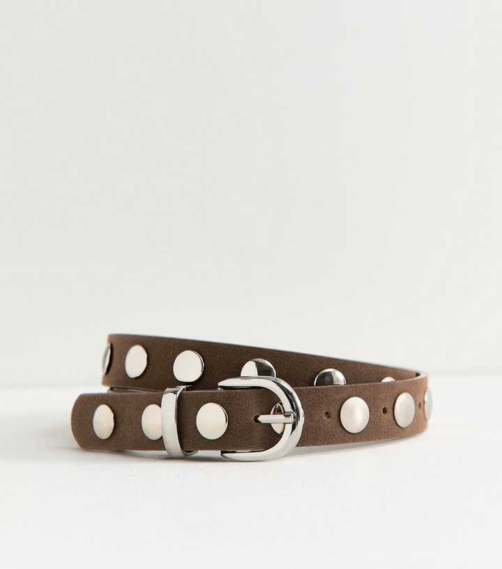 Dark Brown Faux Suede Studded Belt