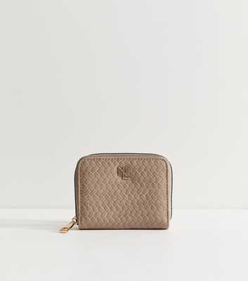 Mink Faux Leather Woven Logo Plaque Purse