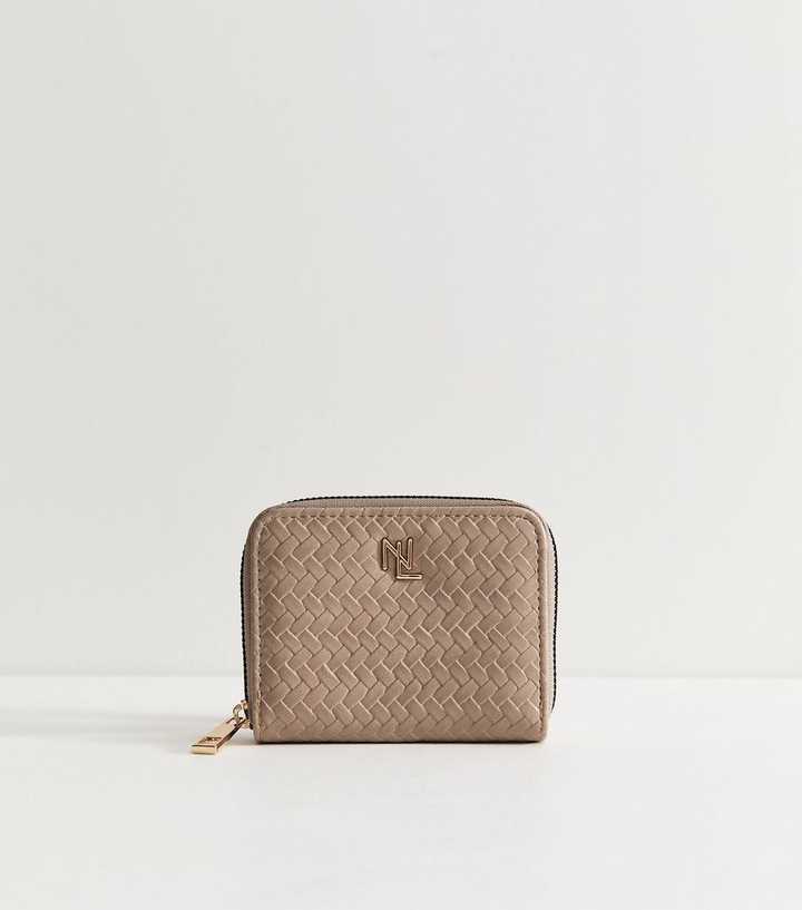 Mink Faux Leather Woven Logo Plaque Purse