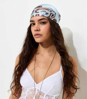 Blue Paisley Print Satin Scarf