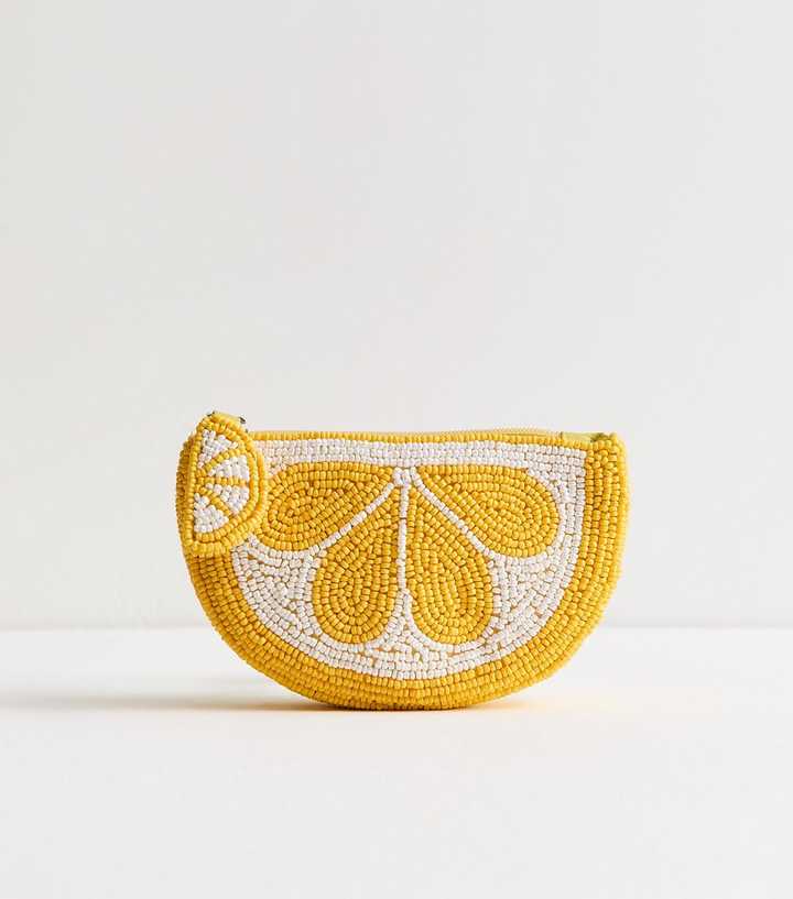 Yellow Beaded Lemon Shaped Purse
