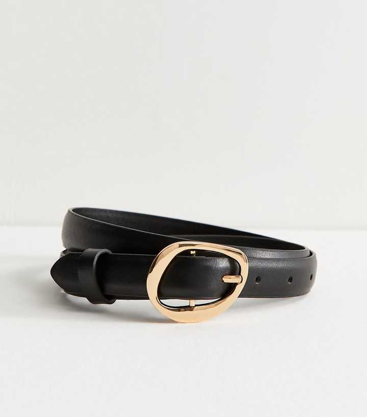 Black Faux Leather Hammered Buckle Belt