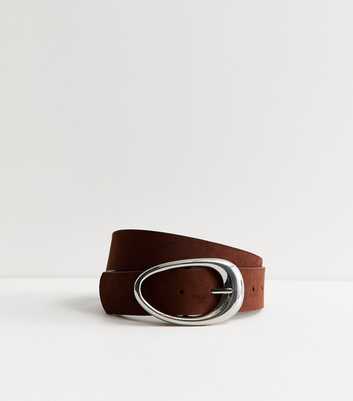 Dark Brown Faux Suede Abstract Oval Belt