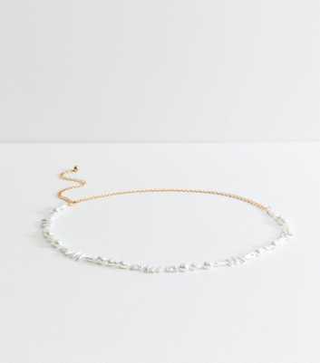 White Faux Pearl Chain Belt