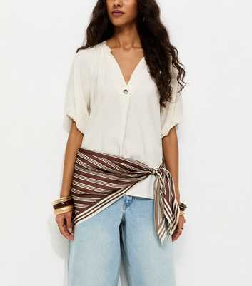 Brown Striped Satin Scarf