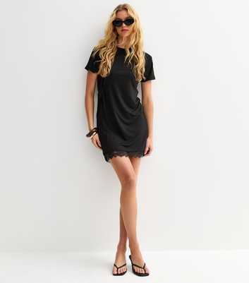 Black Lace Trim T-Shirt Dress