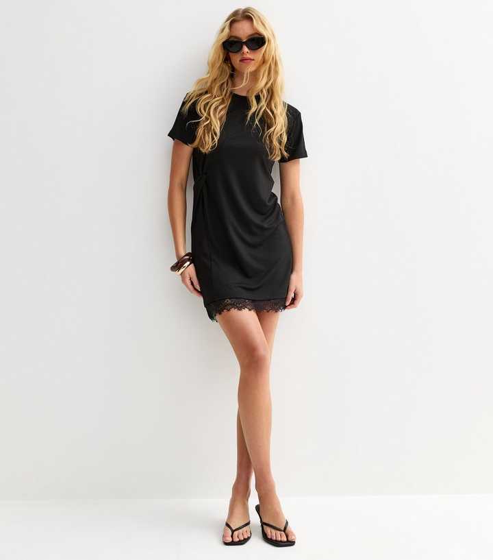Black Lace Trim T-Shirt Dress