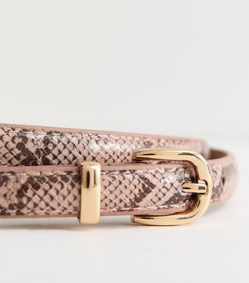 Pink Faux Leather Snake Print Skinny Belt | New Look