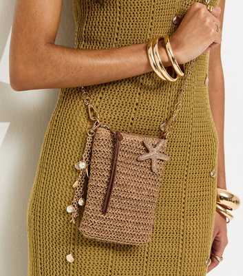 Stone Raffia Look Starfish Charm Phone Bag
