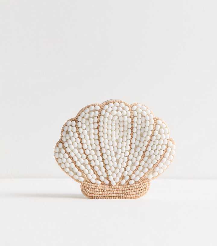 Cream Beaded Shell Purse