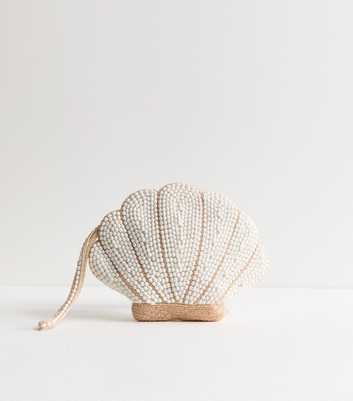 Cream Beaded Shell Pouch