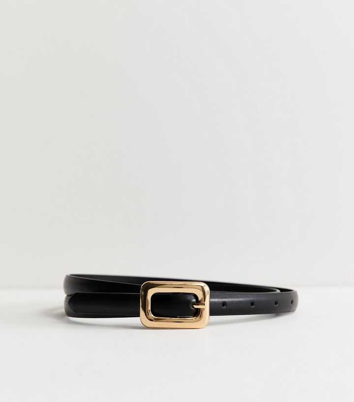 Black Faux Leather Square Buckle Belt