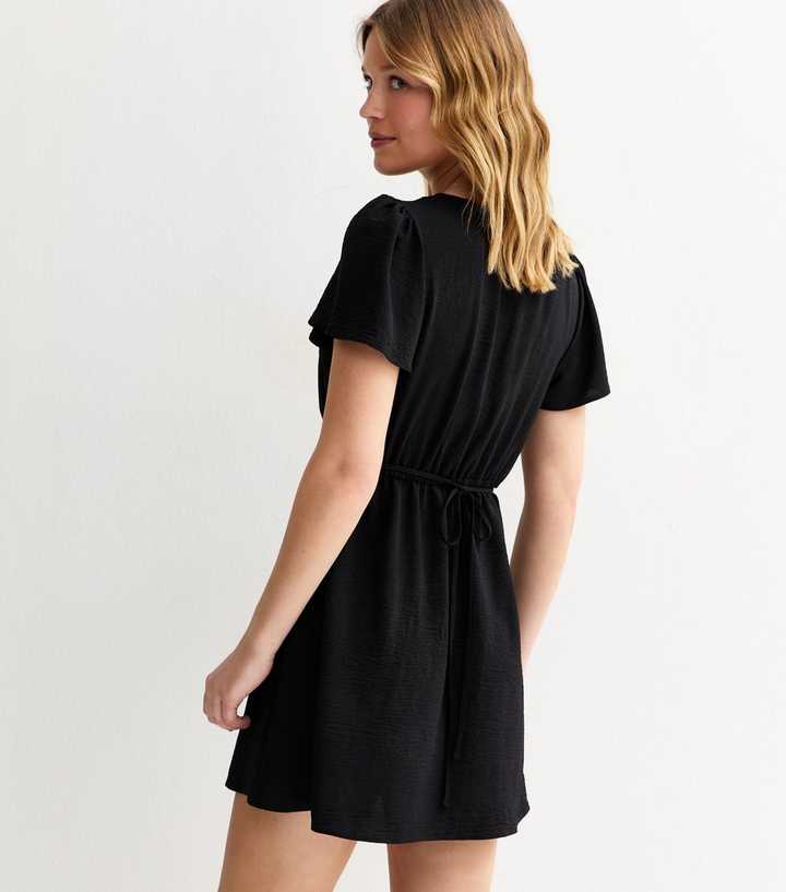 Black V-Neck Button Up Mini Tea Dress | New Look