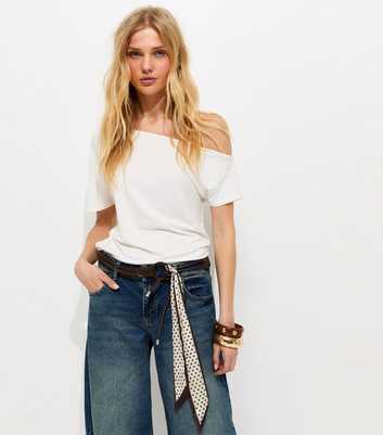 Dark Brown Plaited Belt with Polka Dot Scarf