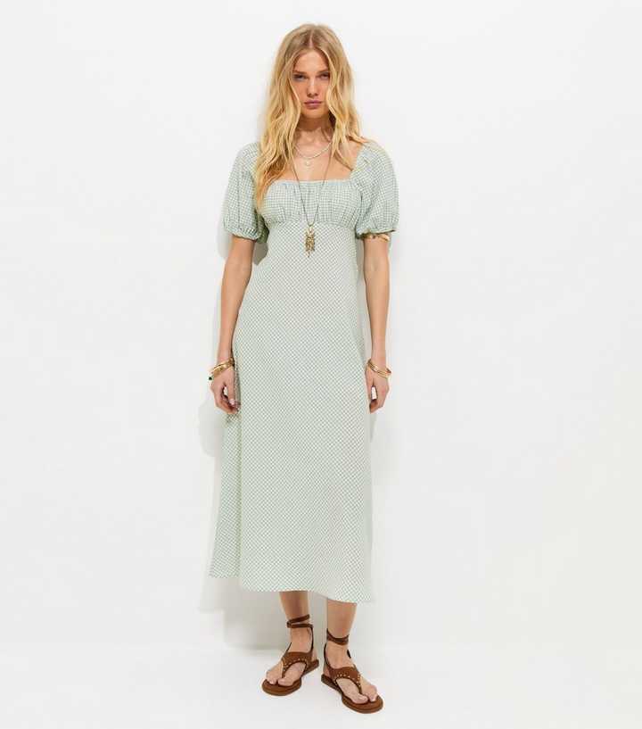 Green Gingham Milkmaid Midi Dress
