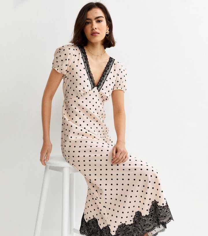 beige spot dress Women's Beige Polka Dot Dress main image 1