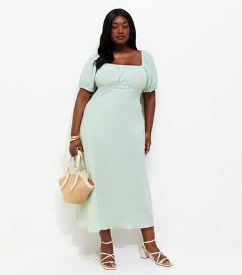 Curves Green Gingham Milkmaid Midi Dress