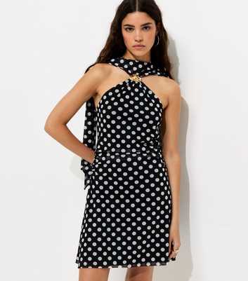Black Polka Dot Halter Neck Mesh Mini Dress