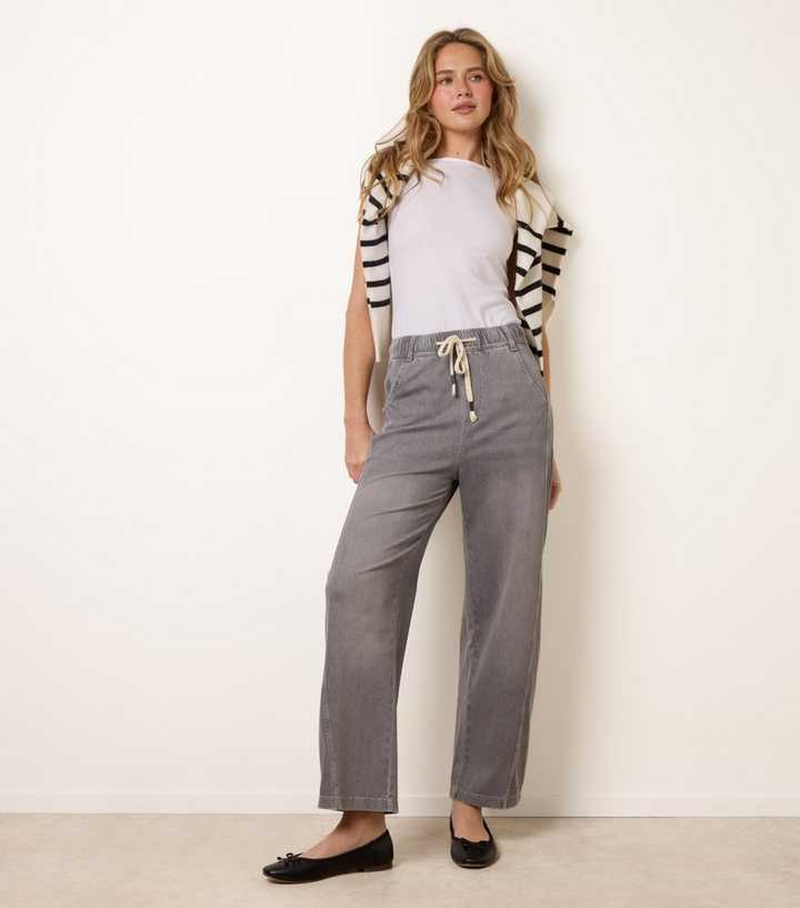 Blue Vanilla Light Grey Seam Detail Wide Leg Jeans