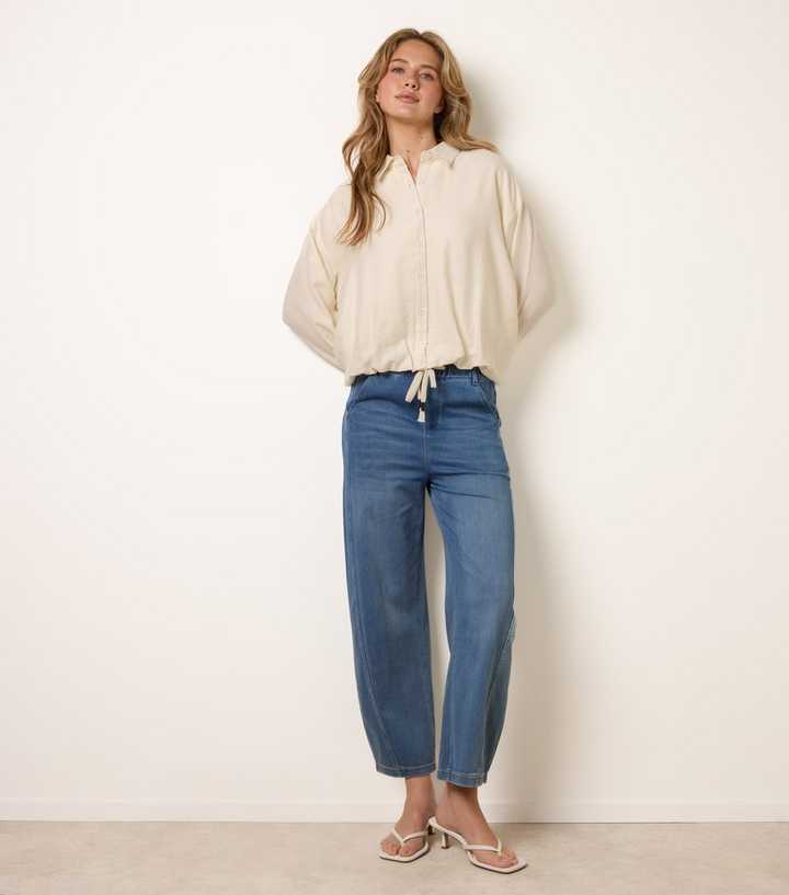 Blue Vanilla Light Blue Drawstring Waist Barrel Leg Jeans