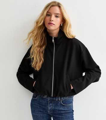 Black Bubble Hem Zip Up Top