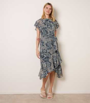 Blue Vanilla Navy Paisley Asymmetric Midi Dress
