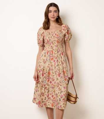 Blue Vanilla Yellow Cotton Floral Tiered Midi Dress