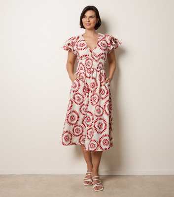 Blue Vanilla Rust Circle Print Flutter Sleeve Midi Dress