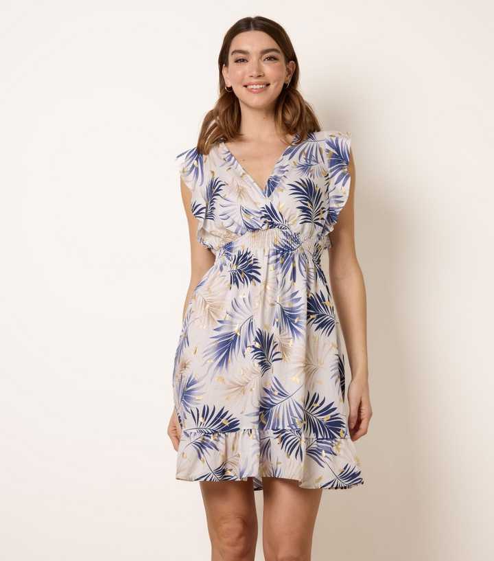 Blue Vanilla Navy Palm Leaf Print Mini Dress | New Look