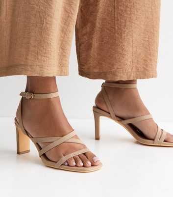 Light Brown Faux Suede Strappy Heeled Sandals