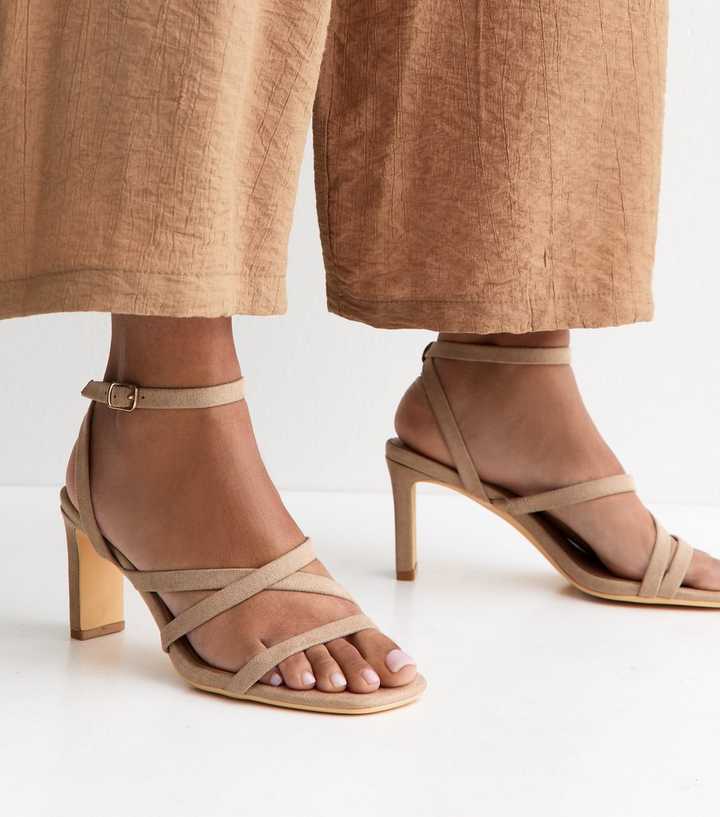 Light Brown Faux Suede Strappy Heeled Sandals