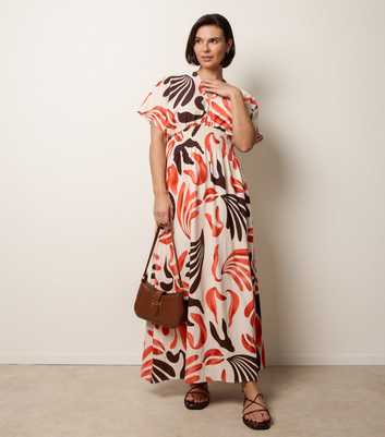 Blue Vanilla Bright Orange Printed Midi Dress