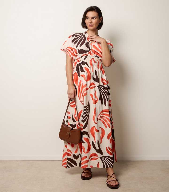 Blue Vanilla Bright Orange Printed Midi Dress