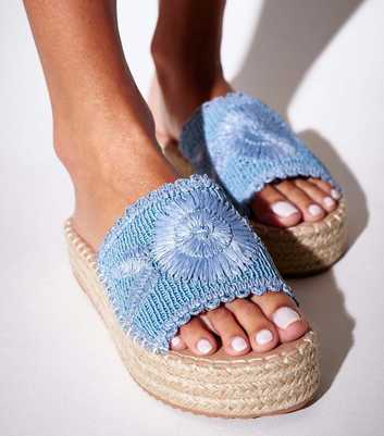 South Beach Blue Floral Espadrille Flatform Slides