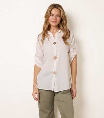 Blue Vanilla White Seashell Button Shirt