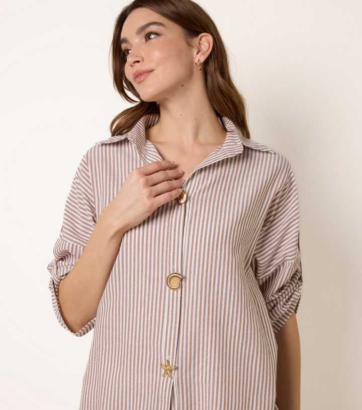 Blue Vanilla Oatmeal Striped Seashell Button Shirt