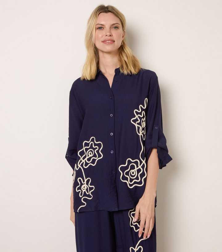 Blue Vanilla Navy Floral Embroidered Shirt