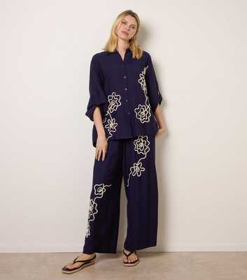 Blue Vanilla Blue Floral Embroidered Trousers