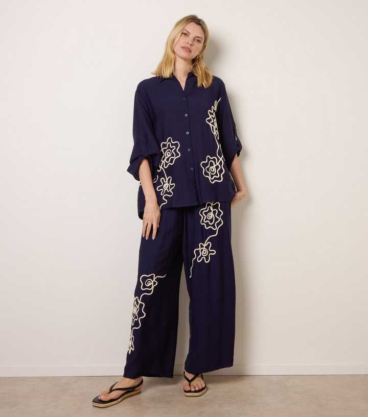 Blue Vanilla Blue Floral Embroidered Trousers