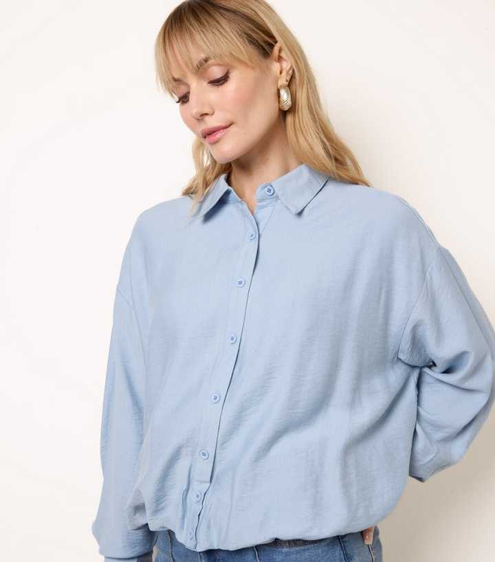 Blue Vanilla Light Blue Puffball Hem Shirt