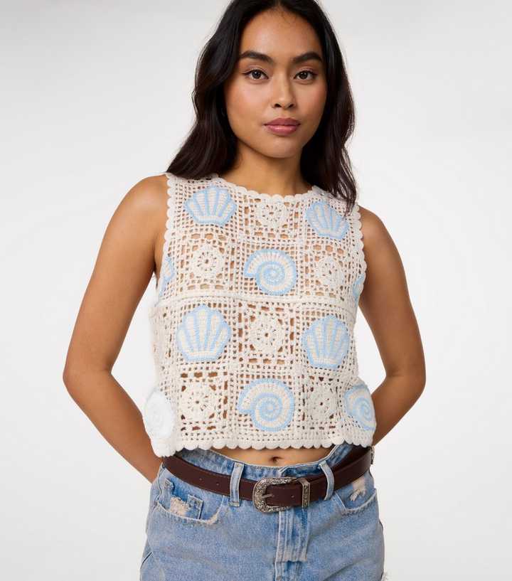 Pink Vanilla Stone Seashell Crochet Crop Top