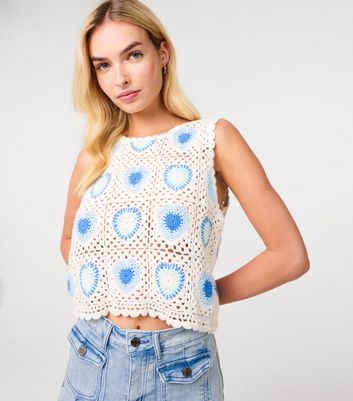 Pink Vanilla Stone Heart Pattern Crochet Top | New Look